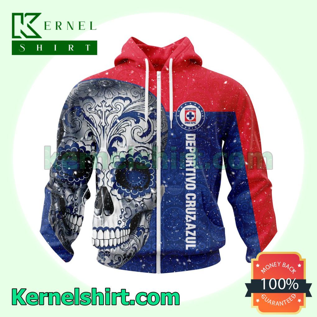 LIGA MX Cruz Azul Sugar Skull For Dia De Muertos Customized T-shirt Long Sleeve Tee a