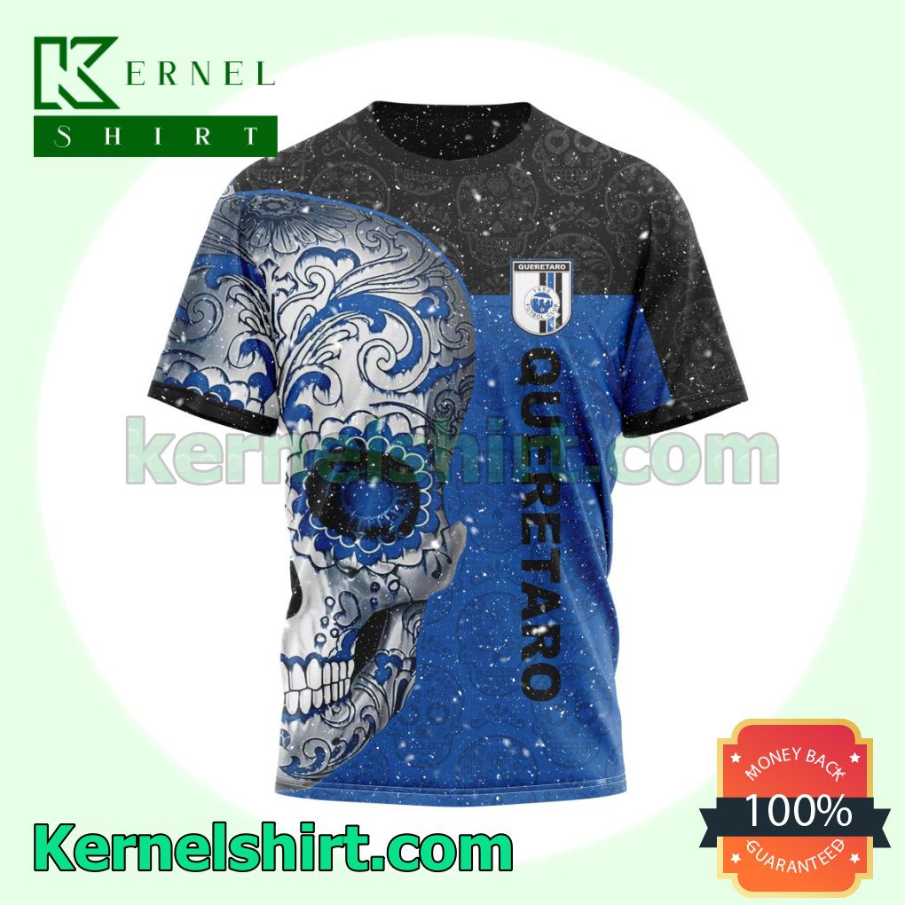LIGA MX Queretaro F.C Sugar Skull For Dia De Muertos Customized T-shirt Long Sleeve Tee y
