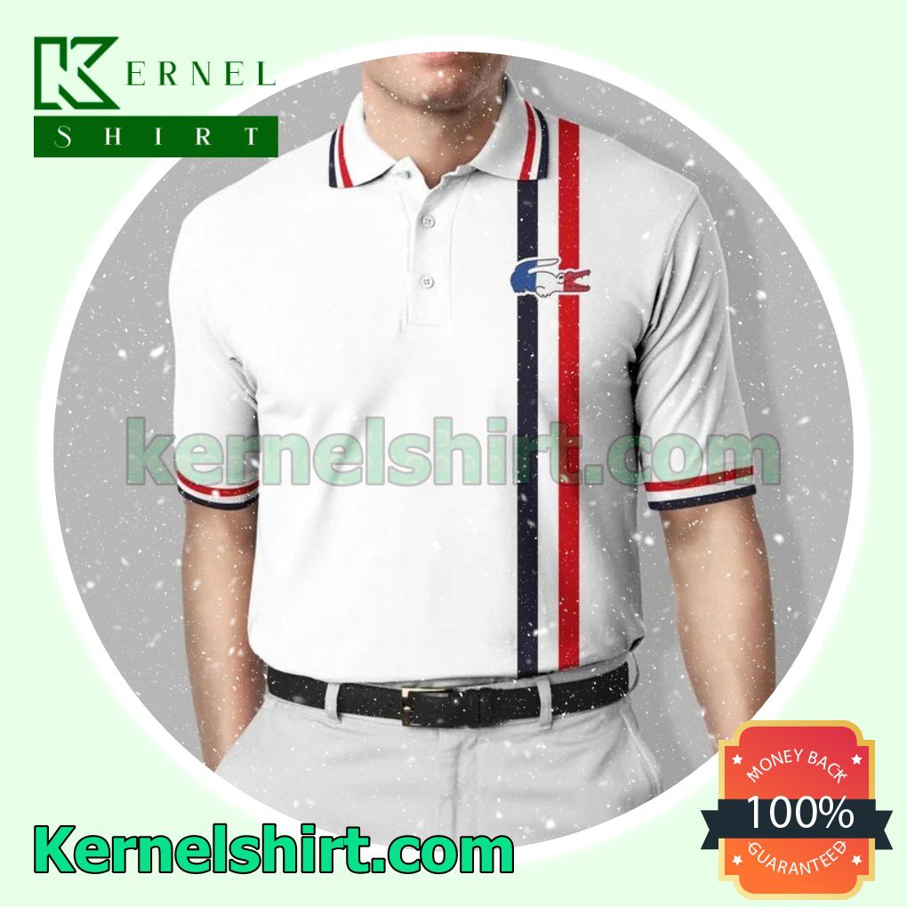 Lacoste Black And Red Stripes White Tennis Golf Polo Shop trending fashion in USA and EU