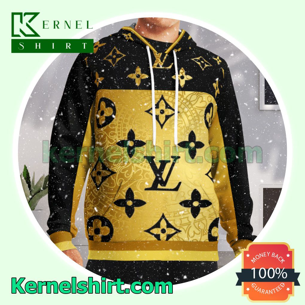 Louis Vuitton Black And Gold Mens Hoodie a