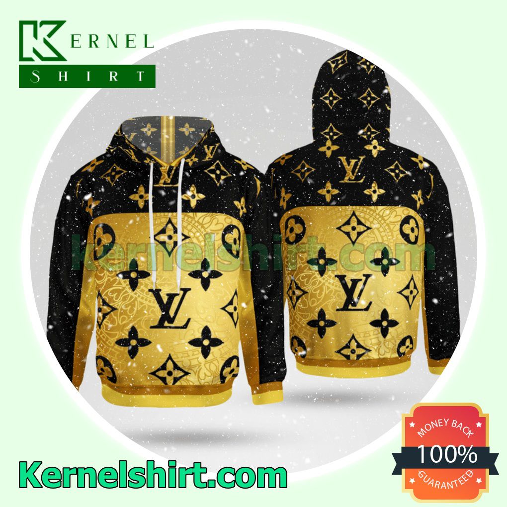 Louis Vuitton Black And Gold Mens Hoodie