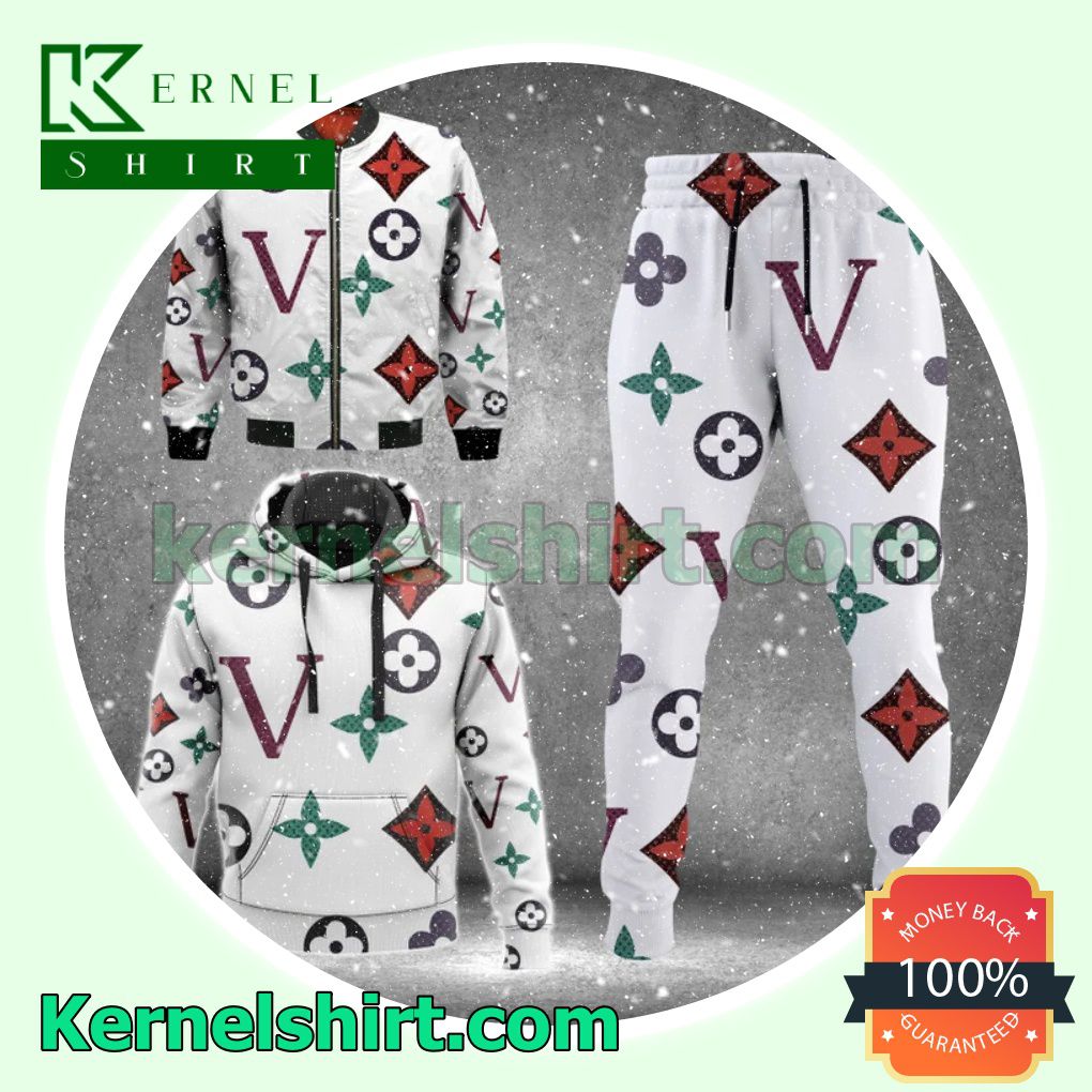 Louis Vuitton Colorful Signature Logo On White Pullover Hoodie, Sweatpant