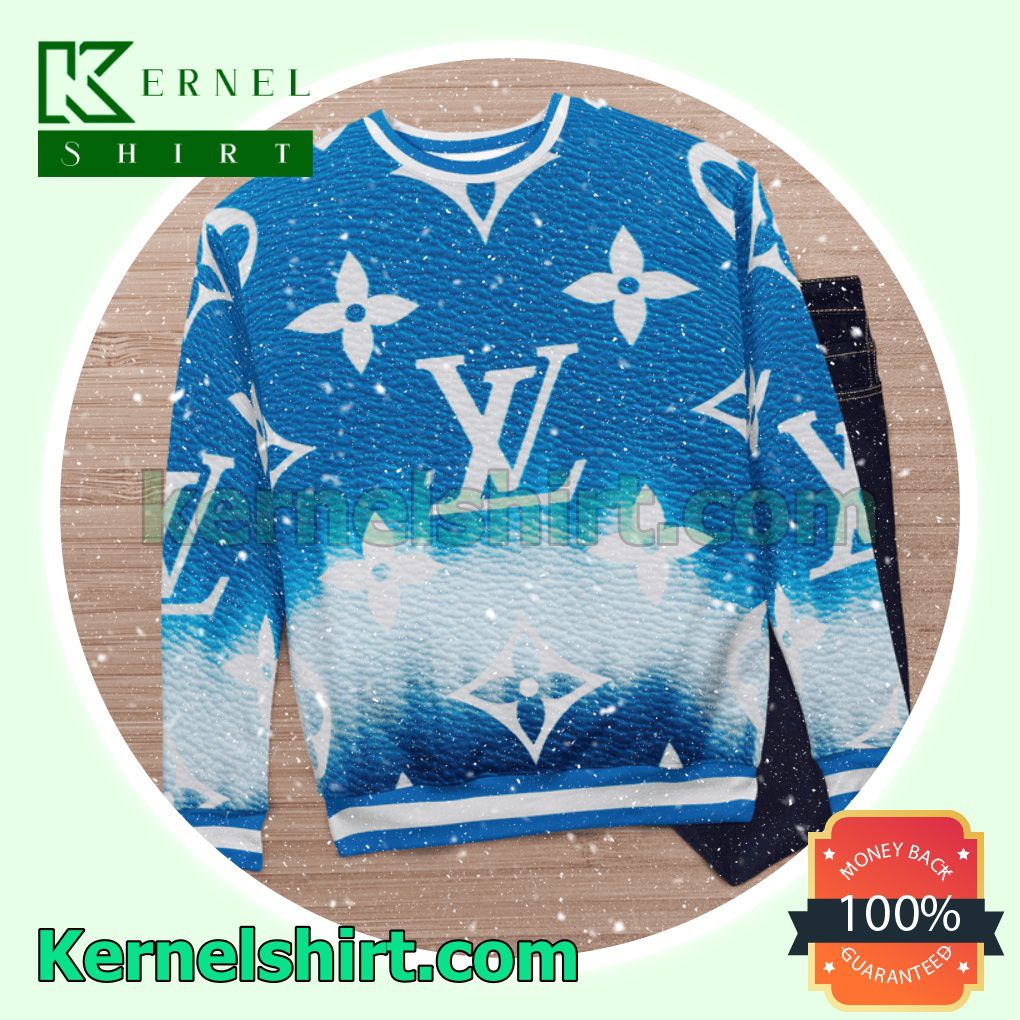 Louis Vuitton Escale Neverfull Blue Tie Dye Knitted Ugly Sweater Christmas c