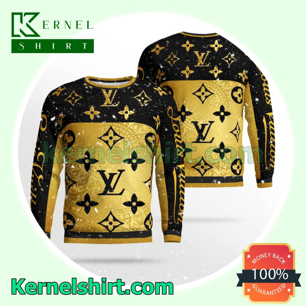 Louis Vuitton Gold And Black Knitted Ugly Sweater Christmas
