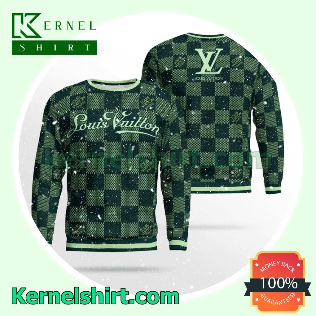 Louis Vuitton Green Checkerboard Knitted Ugly Sweater Christmas
