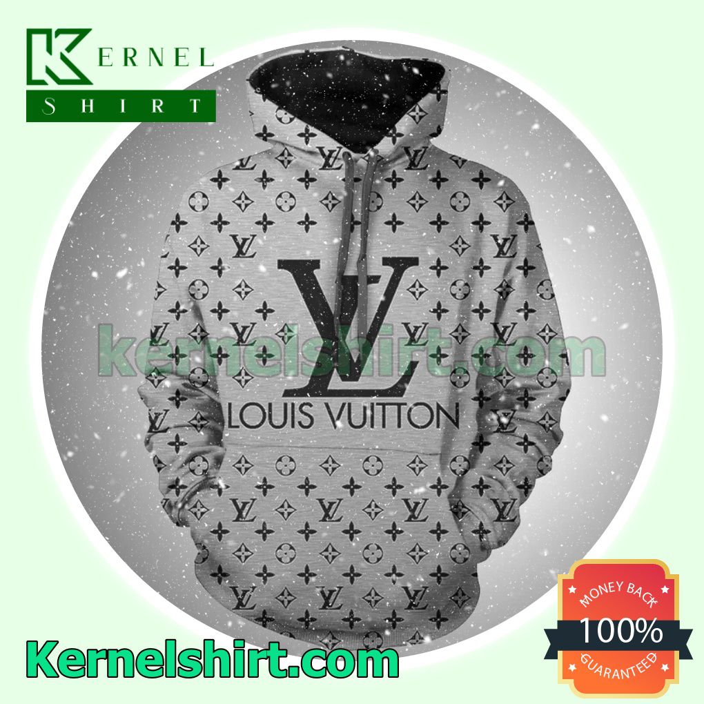 Louis Vuitton Grey Monogram With Big Logo Center Mens Hoodie