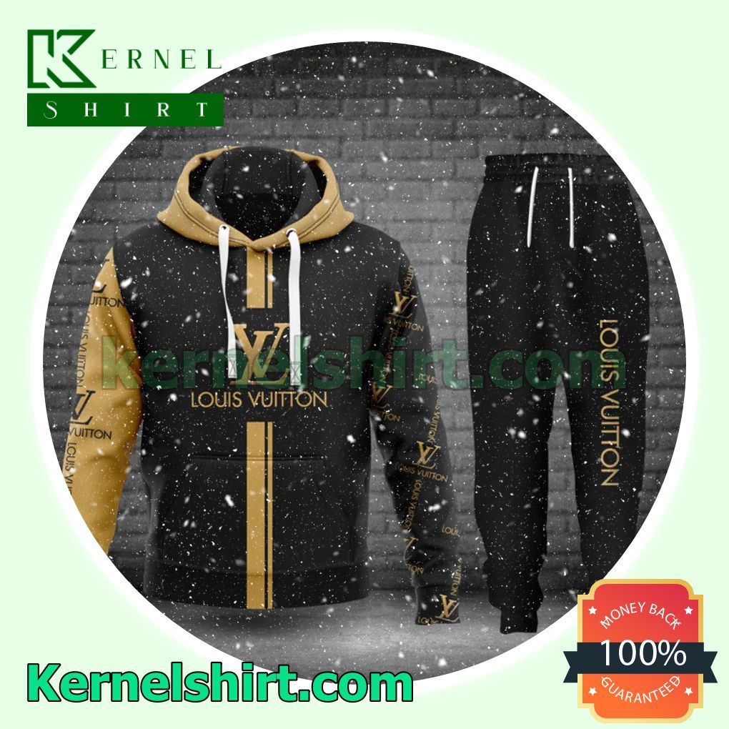 Louis Vuitton Luxury Brand Name And Logo Black Mix Gold Pullover Hoodie, Sweatpant