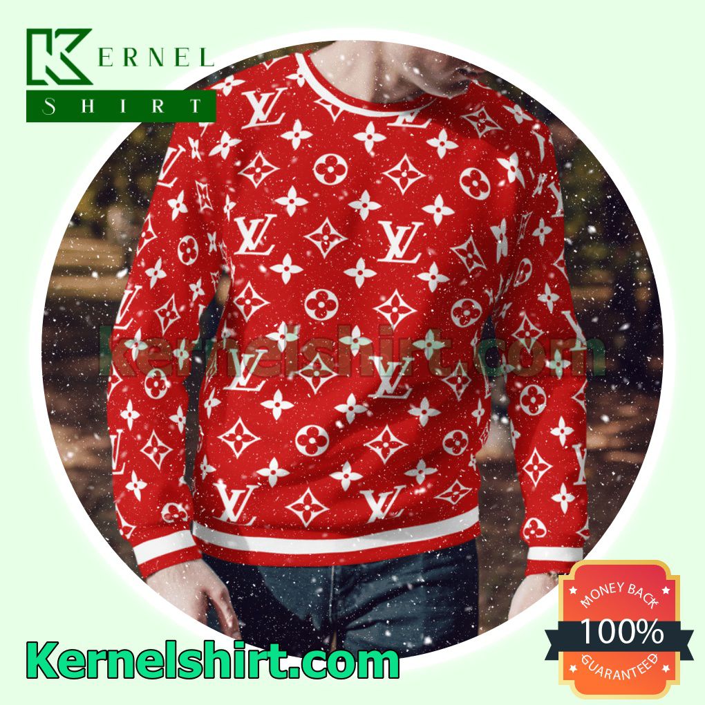 Louis Vuitton Monogram Red Knitted Ugly Sweater Christmas a
