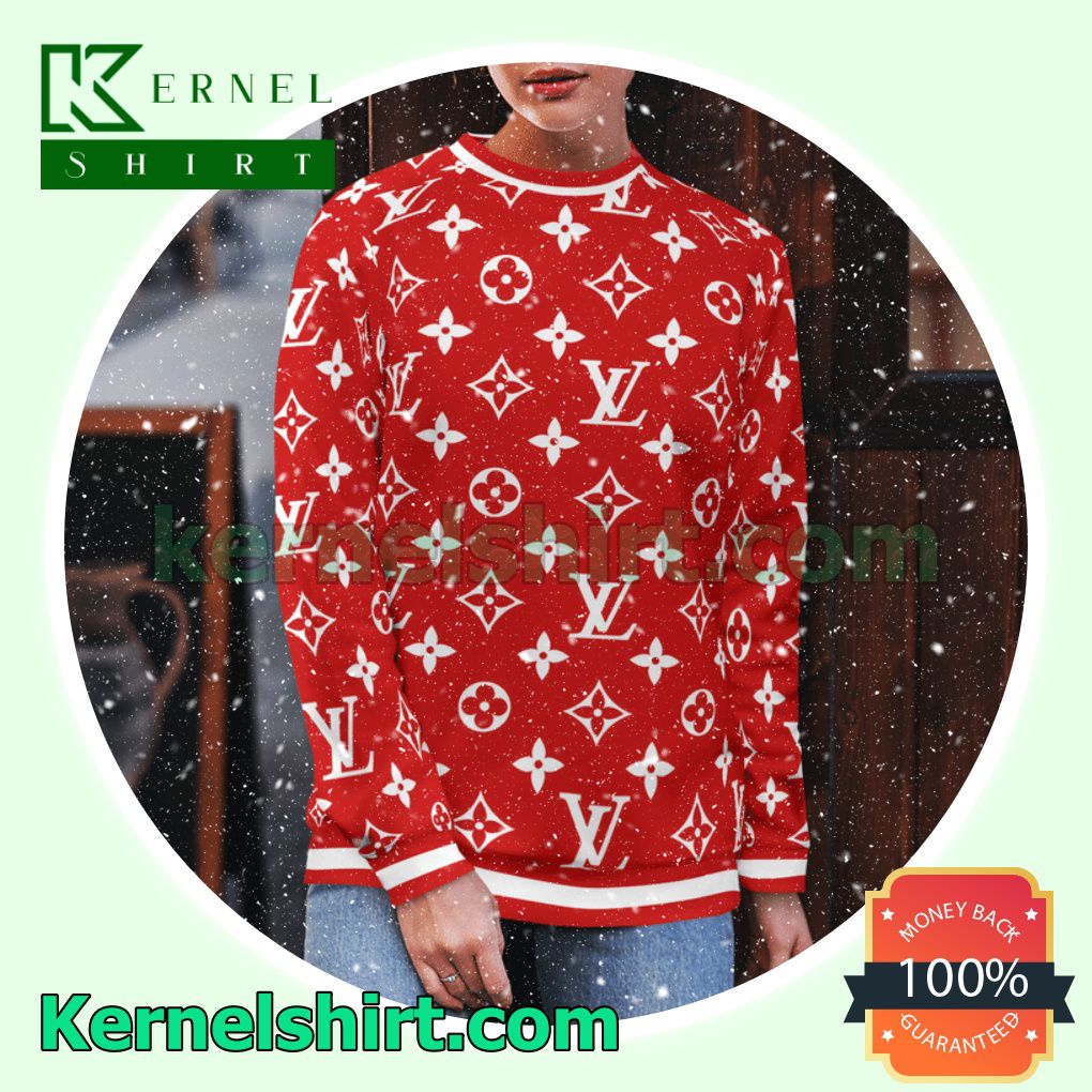 Louis Vuitton Monogram Red Knitted Ugly Sweater Christmas b