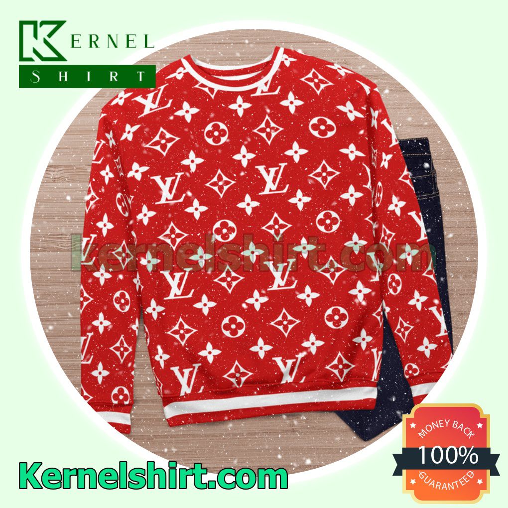 Louis Vuitton Monogram Red Knitted Ugly Sweater Christmas c