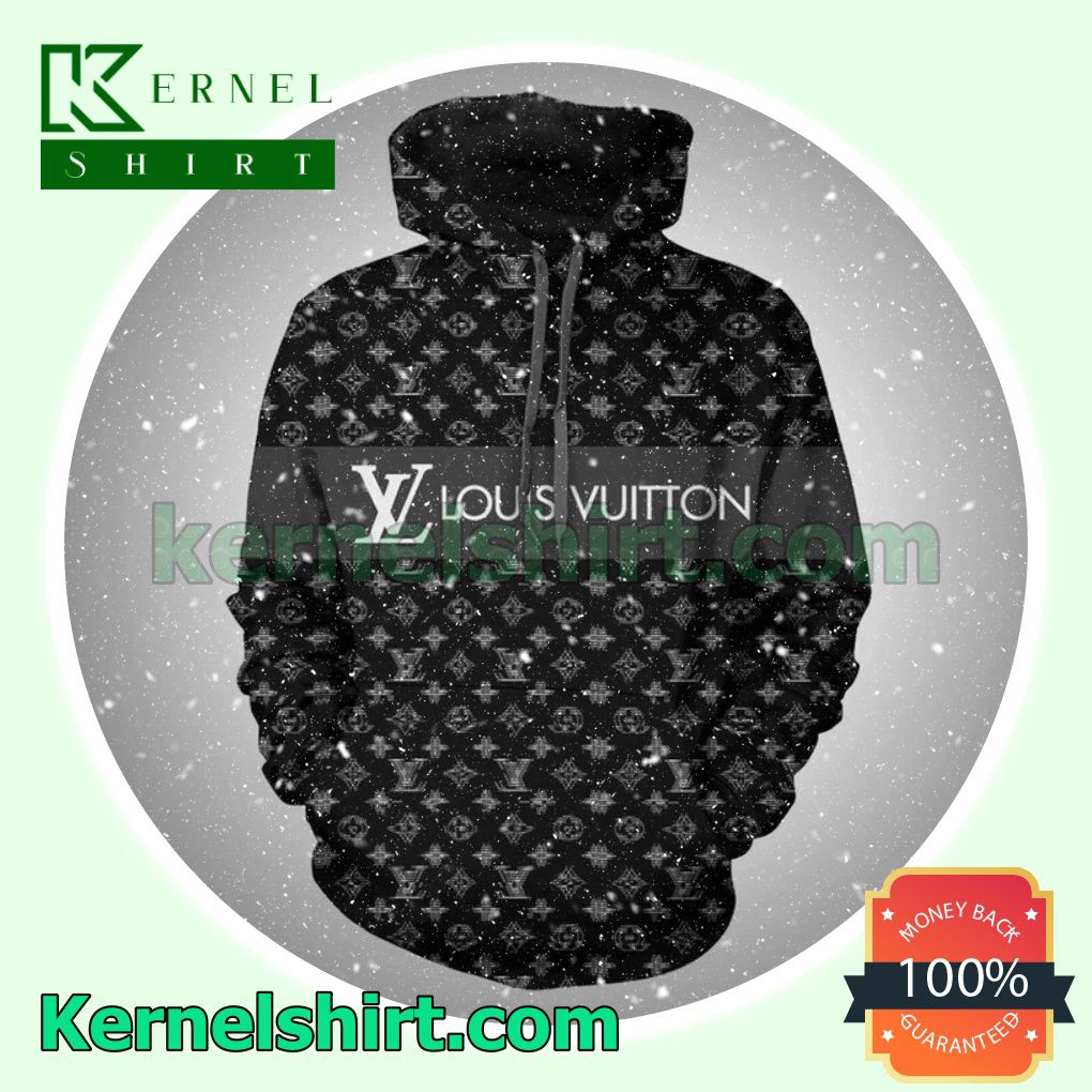 Louis Vuitton Monogram With Brand Name And Logo On Stripe Black Mens Hoodie