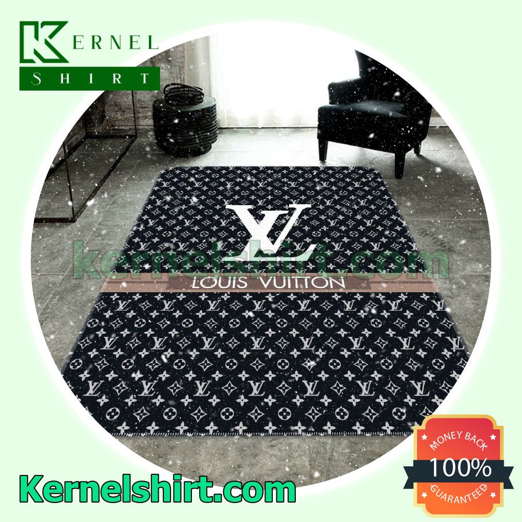 Hot Louis Vuitton Monogram With Brand Name On Stripe Black Living Room Rug