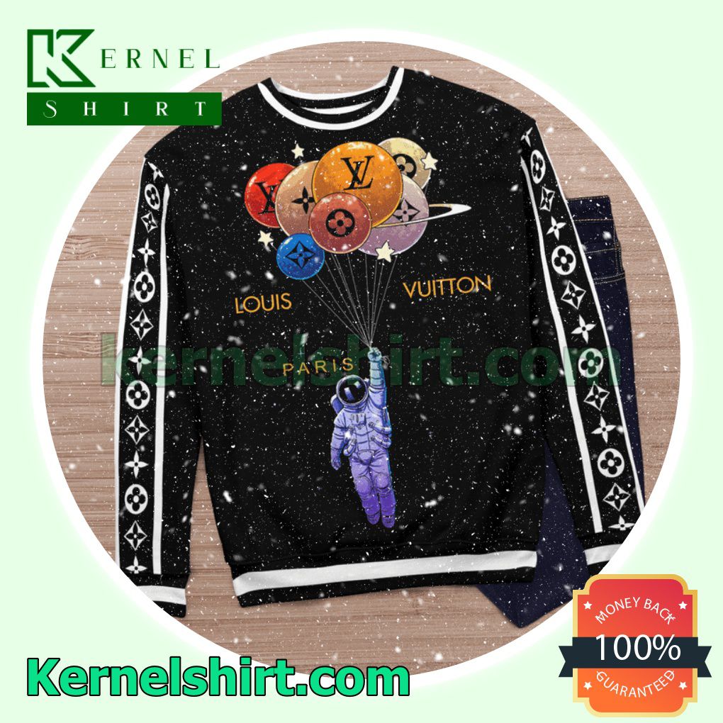 Louis Vuitton Paris Astronaut Holding Bunch Of Balloons Knitted Ugly Sweater Christmas c
