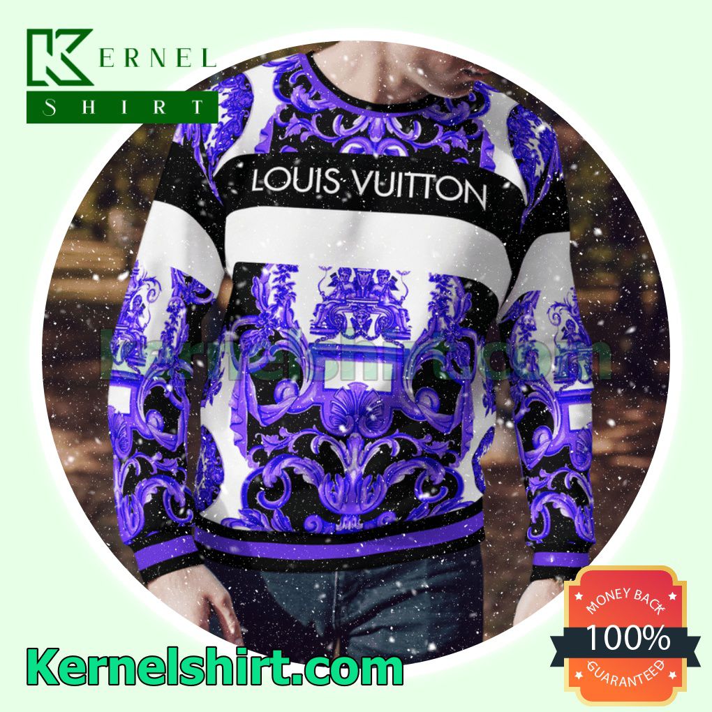 Louis Vuitton Purple Multi Baroque Print Knitted Ugly Sweater Christmas a