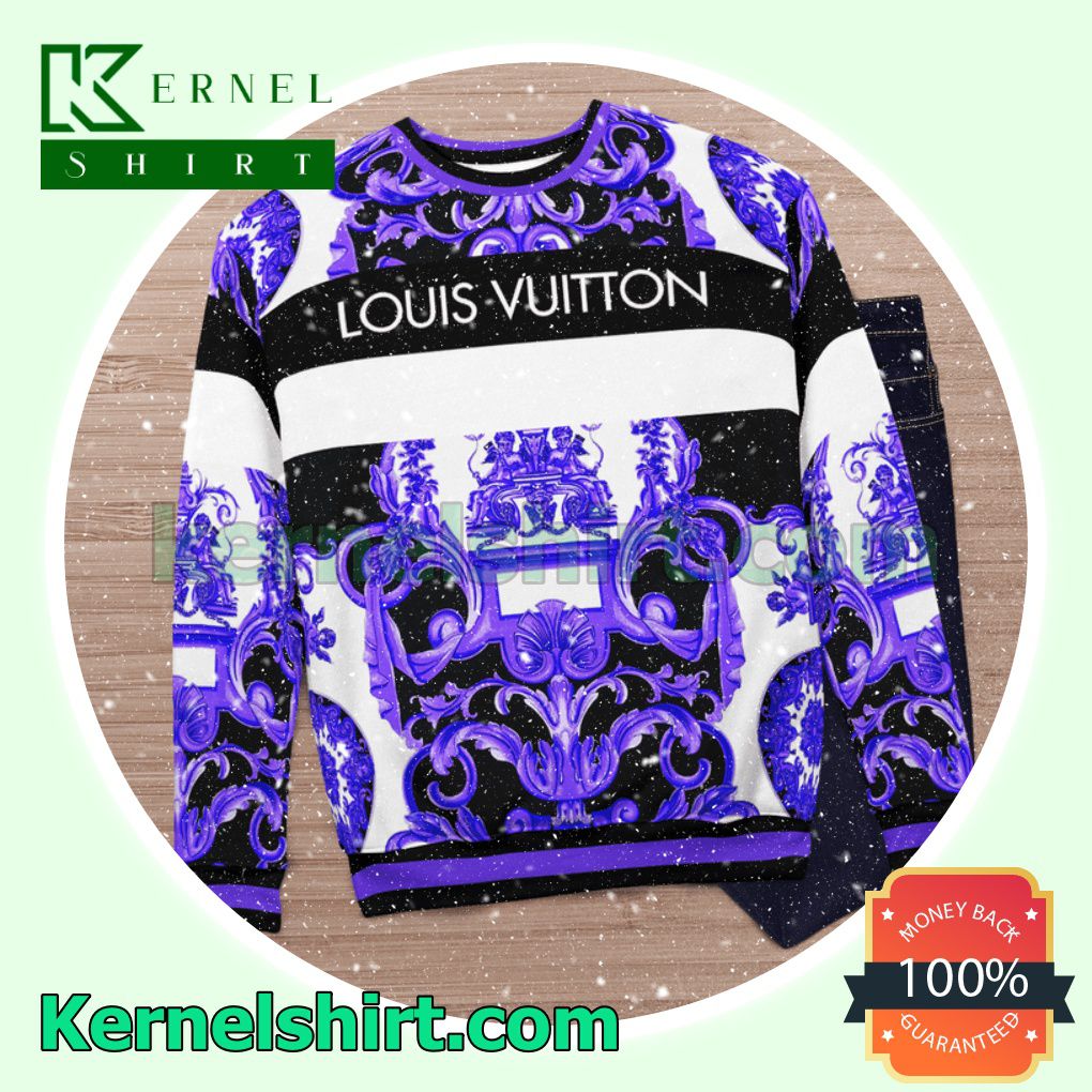 Louis Vuitton Purple Multi Baroque Print Knitted Ugly Sweater Christmas c