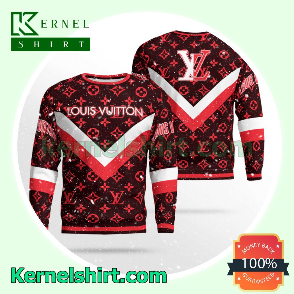 Louis Vuitton Red Logo Monogram With Big V Center Knitted Ugly Sweater Christmas
