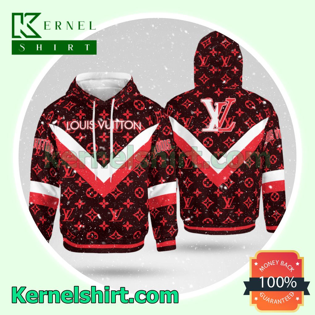 Louis Vuitton Red Logo Monogram With White And Red Stripes Mens Hoodie