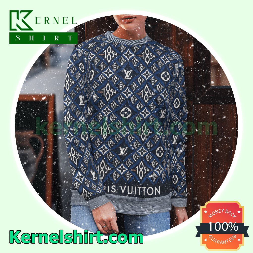 Louis Vuitton Since 1854 Monogram Blue Knitted Ugly Sweater Christmas b