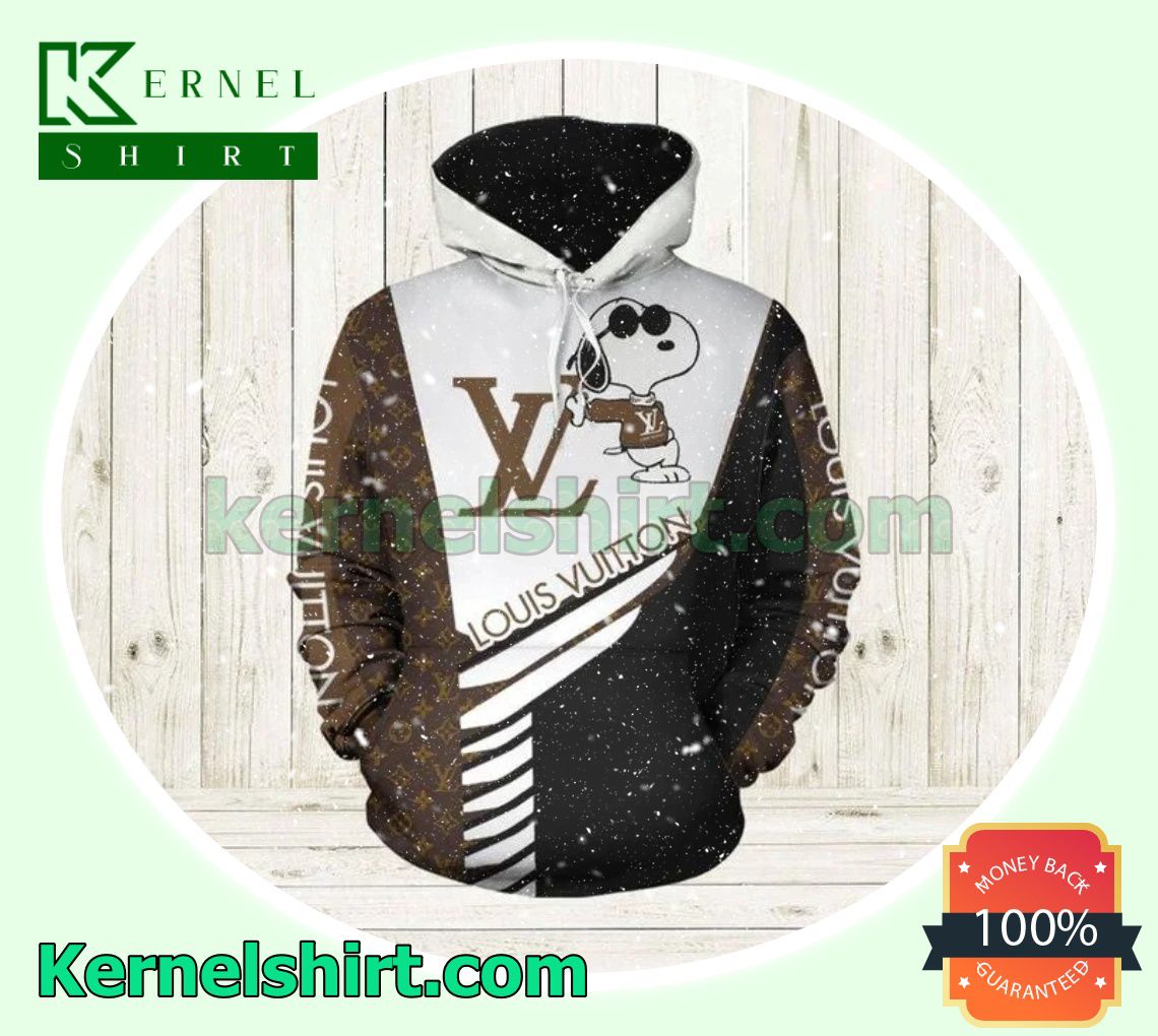 Louis Vuitton Snoopy Mix Color Brown White And Black Mens Hoodie