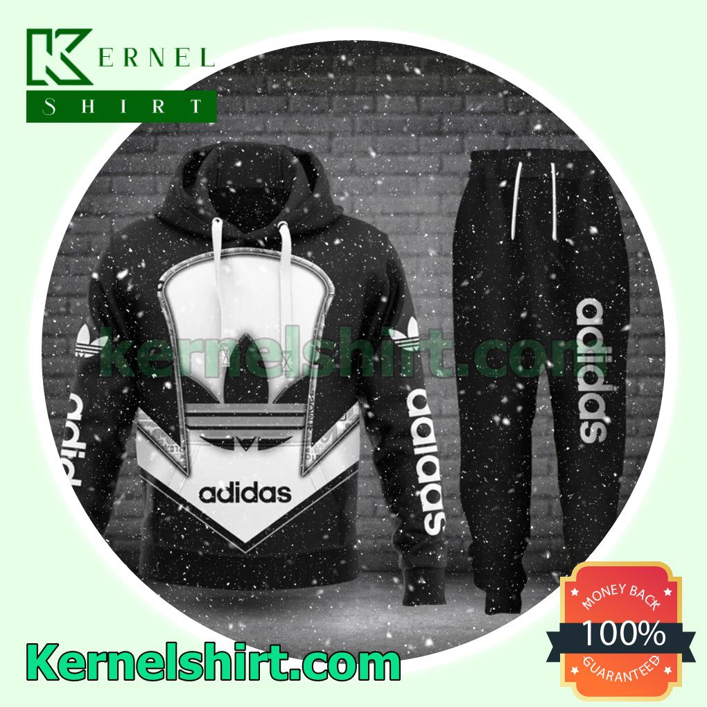 Luxury Adidas With Logo Center Black Pullover Hoodie, Sweatpant