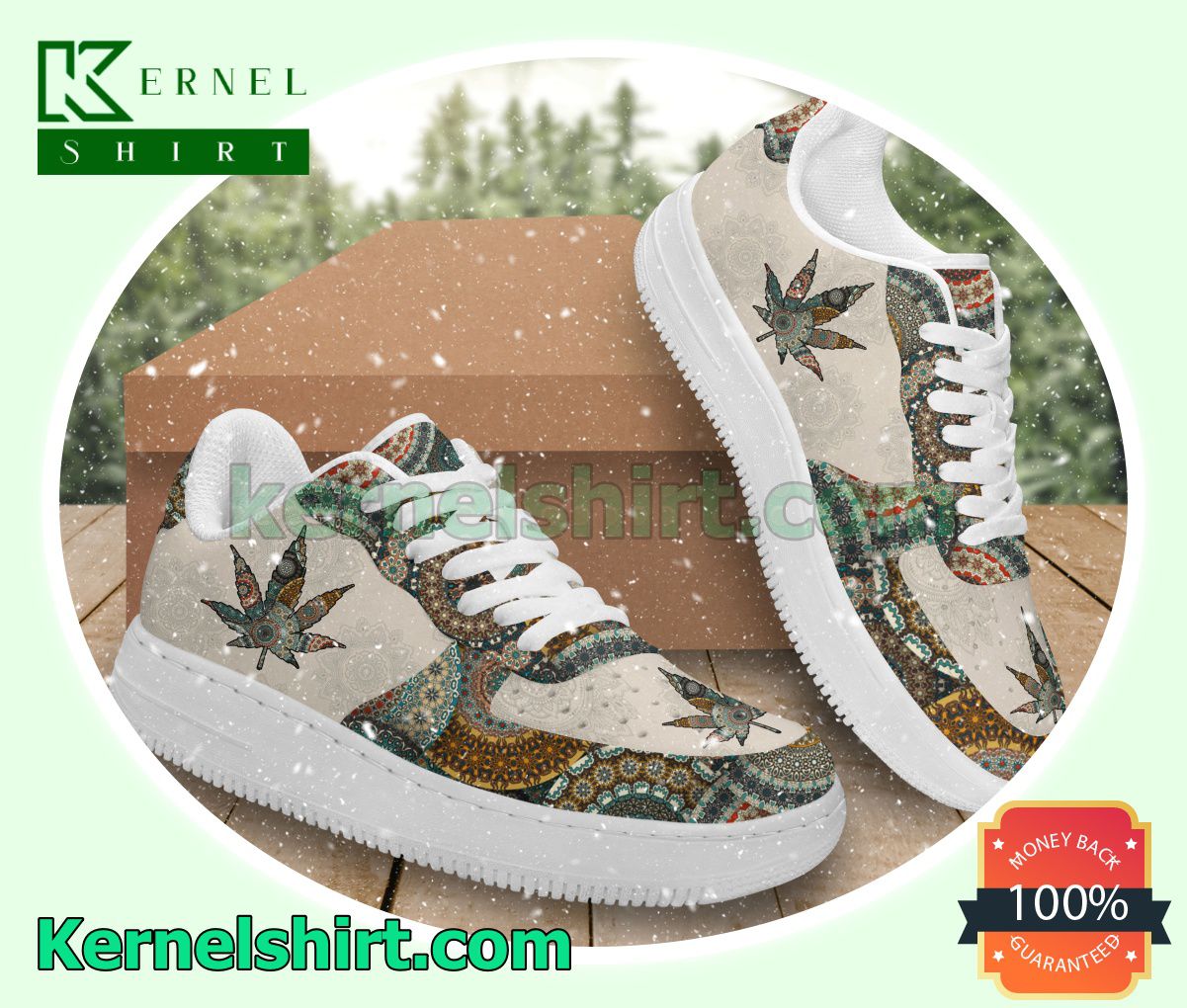 Mandala Cannabis Weed Nike Womens Air Force 1 Shoes