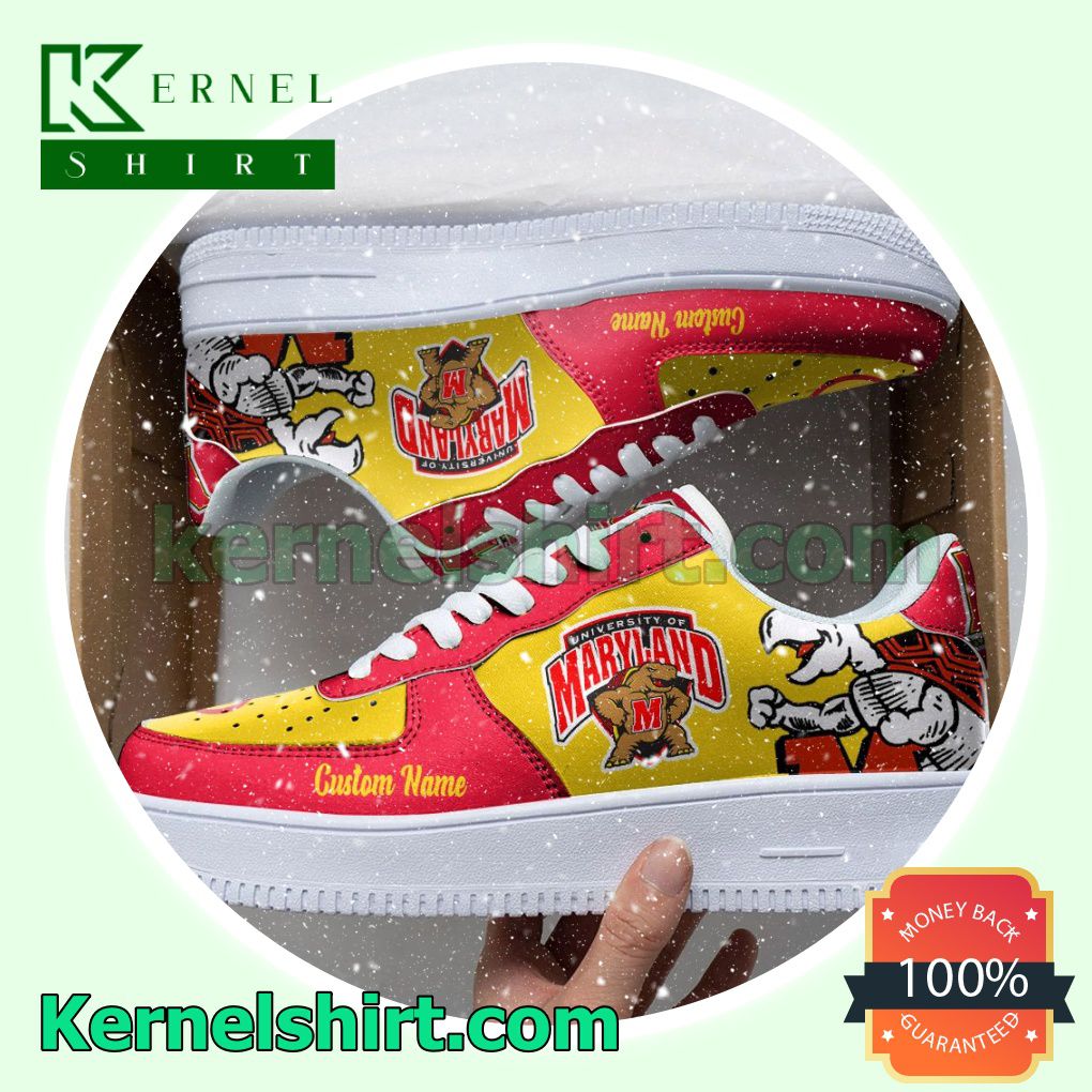 Maryland Terrapins Mascot Logo NCAA Custom Nike Air Force 1 Low Top Shoes