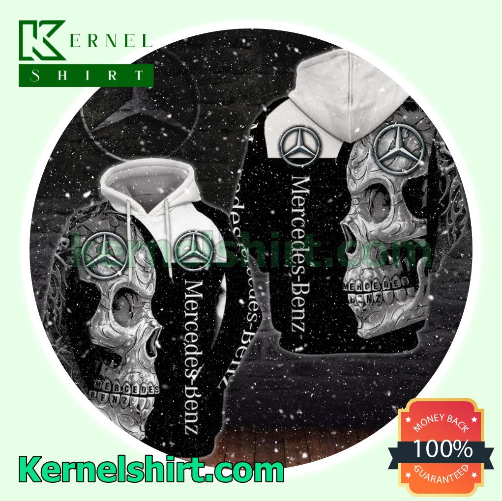 Mercedes-Benz Skull Black And White Mens Hoodie