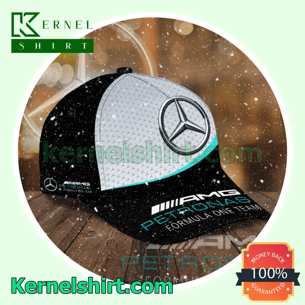 Mercedes Logo Printed Amg Petronas Formula One Team Black And Grey Trucker Caps a