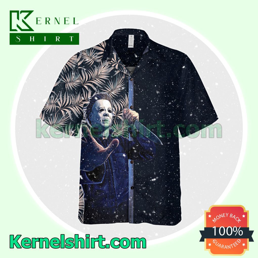 Print On Demand Michael Myers Holding A Knife Palm Leaves Halloween Costume Shirt