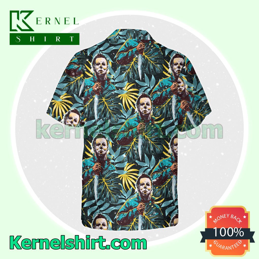 Hot Deal Michael Myers Holding A Knife Tropical Leaf Halloween Costume Shirt