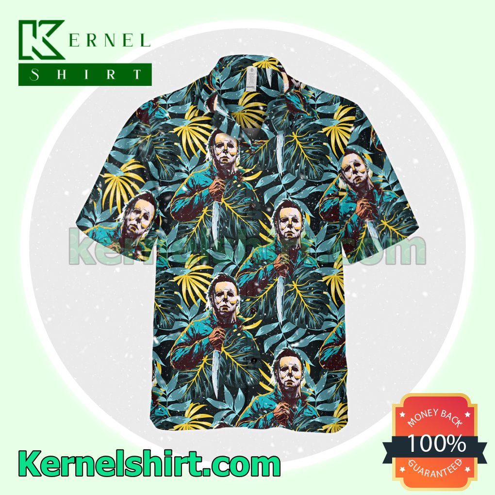 Discount Michael Myers Holding A Knife Tropical Leaf Halloween Costume Shirt