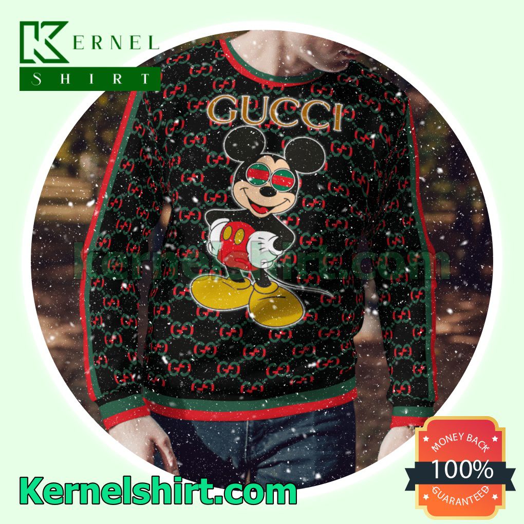 Mickey Mouse Gucci Black Knitted Ugly Sweater Christmas a