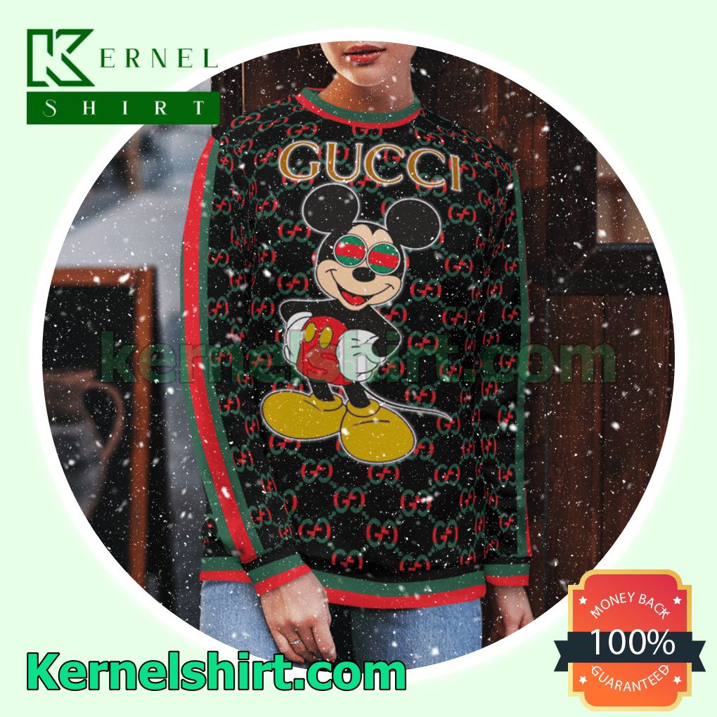 Mickey Mouse Gucci Black Knitted Ugly Sweater Christmas b