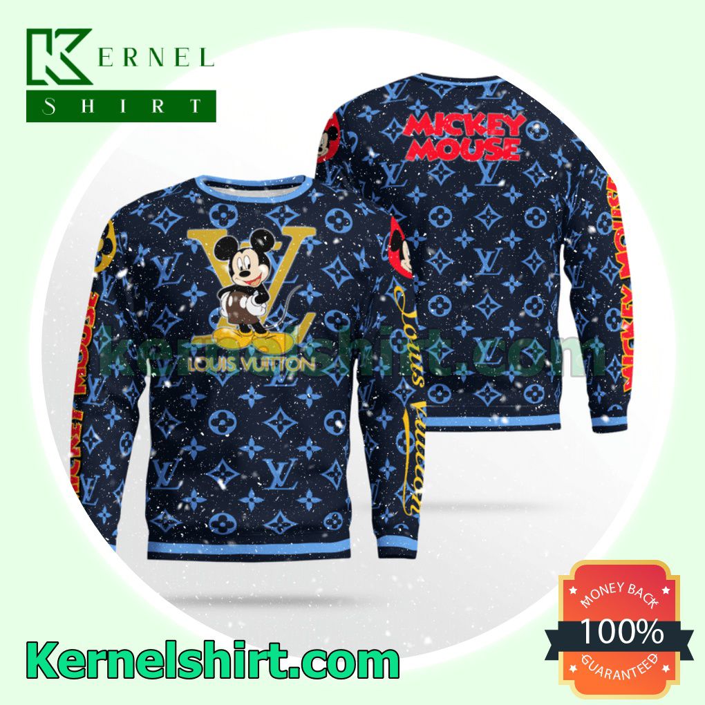 Mickey Mouse Louis Vuitton Blue Monogram Knitted Ugly Sweater Christmas