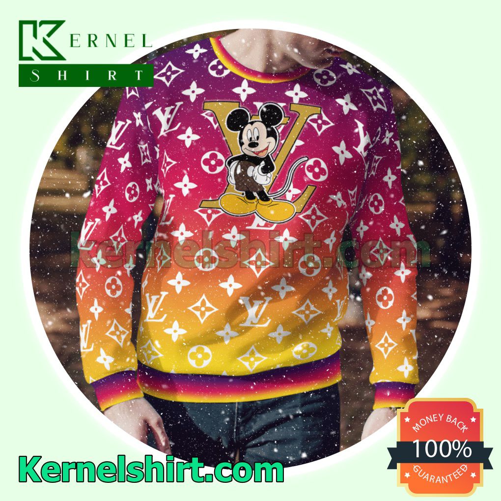 Mickey Mouse Louis Vuitton Monogram Gradient Knitted Ugly Sweater Christmas a
