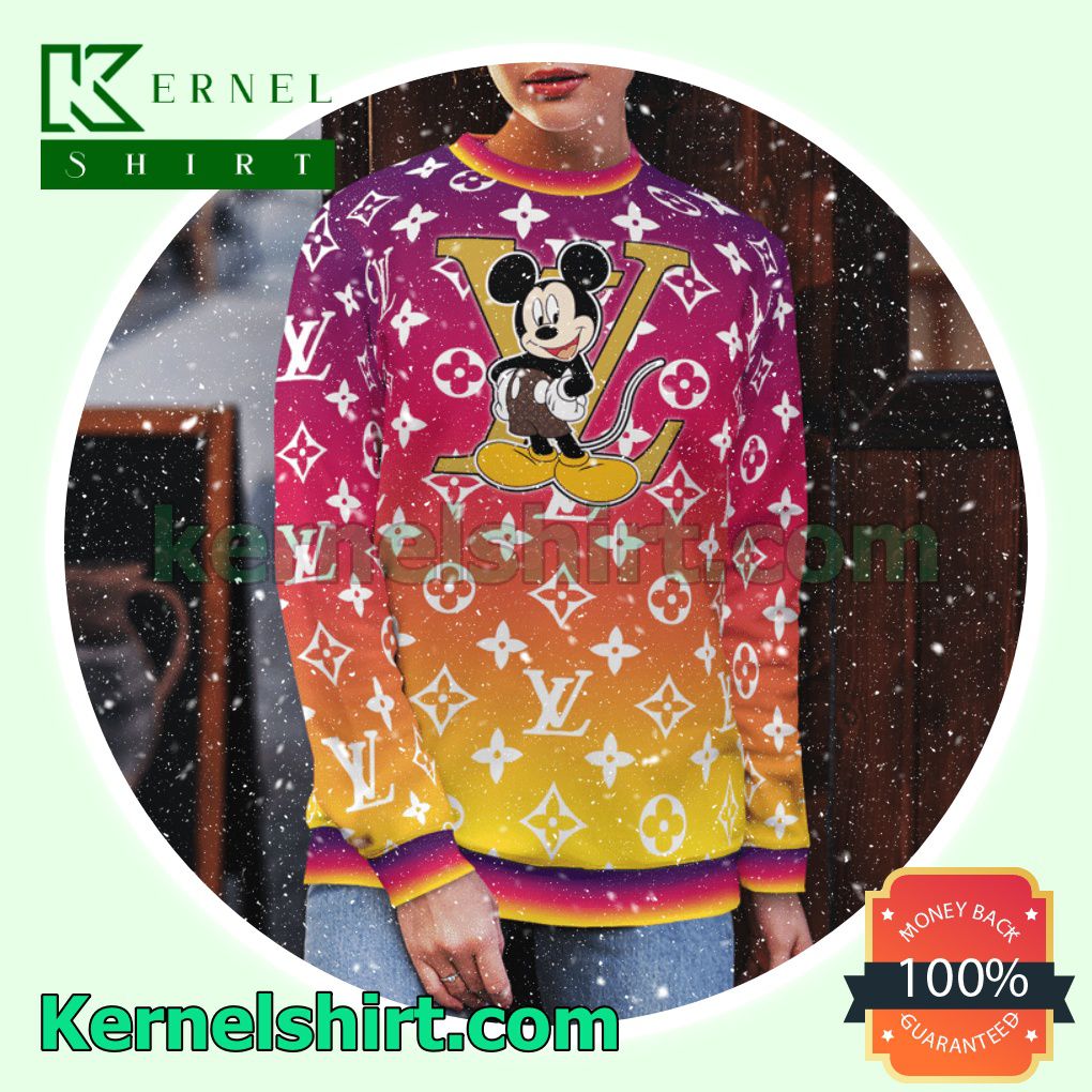 Mickey Mouse Louis Vuitton Monogram Gradient Knitted Ugly Sweater Christmas b
