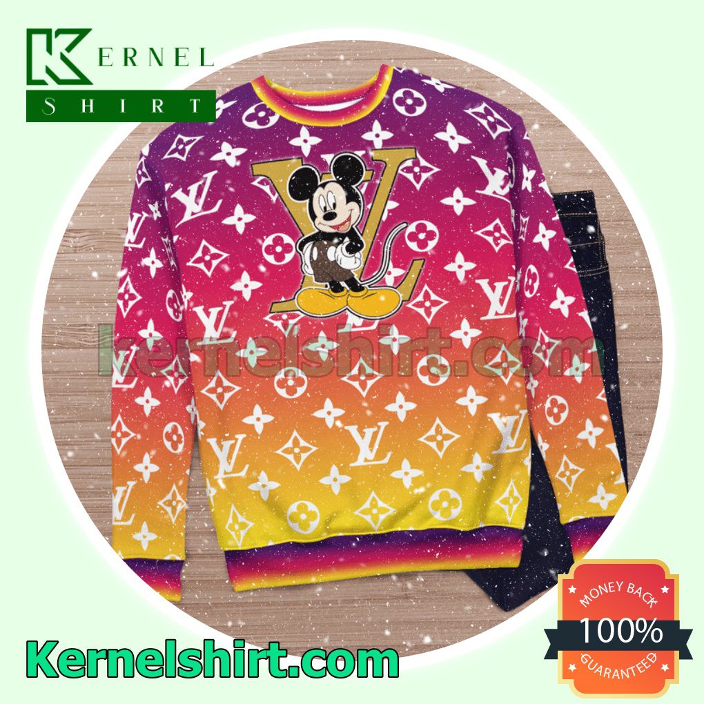 Mickey Mouse Louis Vuitton Monogram Gradient Knitted Ugly Sweater Christmas c