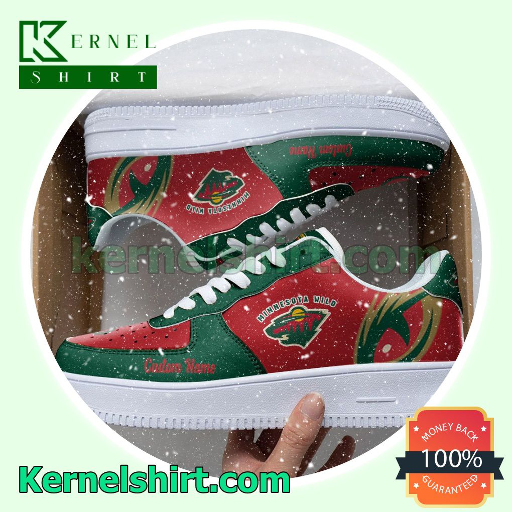 Minnesota Wild Mascot Logo NHL Hockey Custom Nike Air Force 1 Low Top Shoes