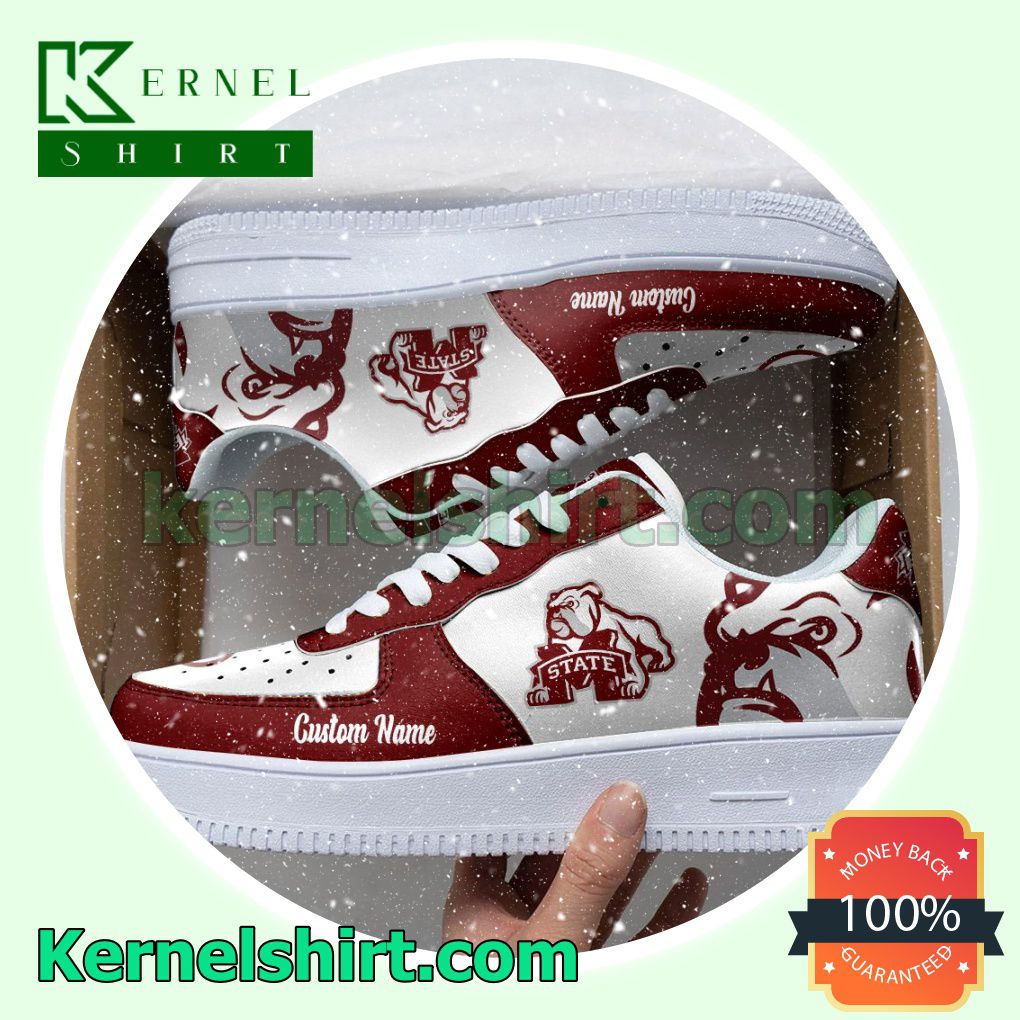 Mississippi State Bulldogs Mascot Logo NCAA Custom Nike Air Force 1 Low Top Shoes