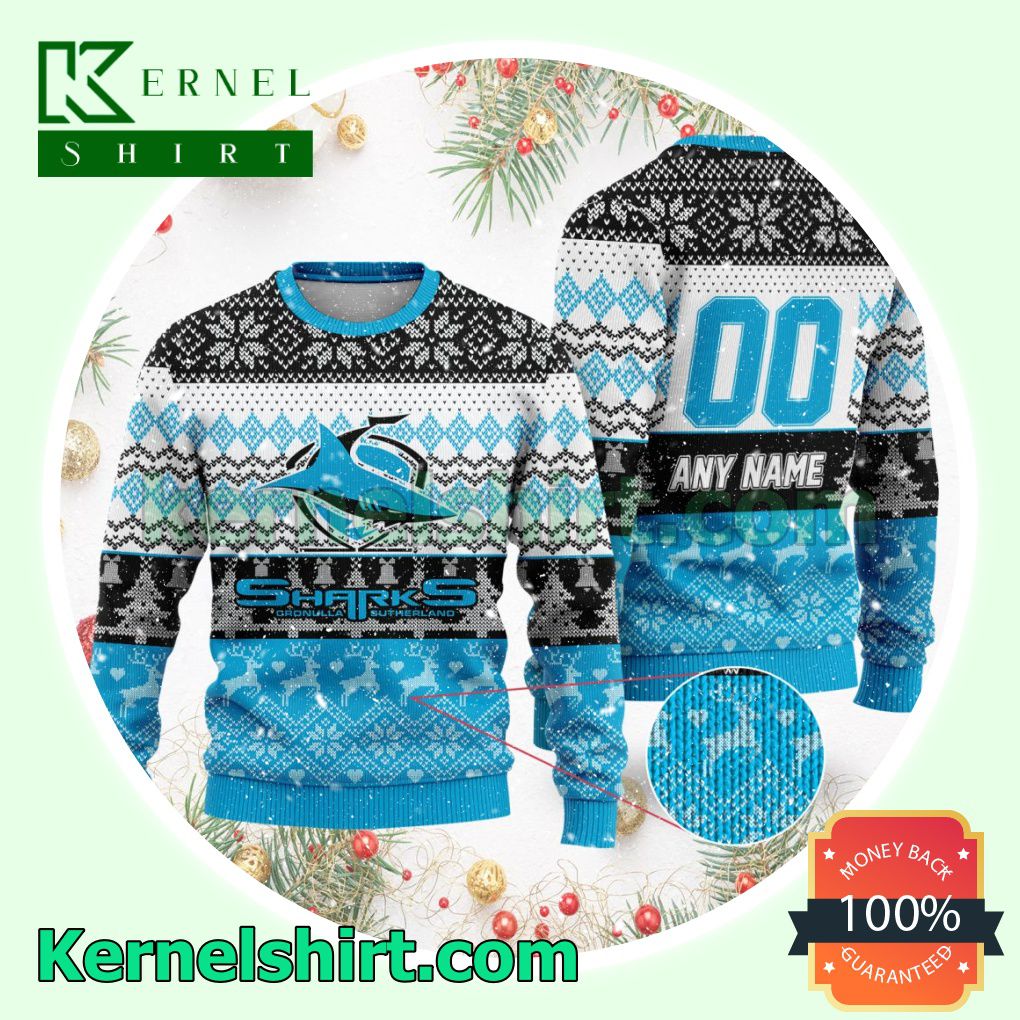 NRL Cronulla-Sutherland Sharks Ugly Sweater Holiday Knit Pullover a
