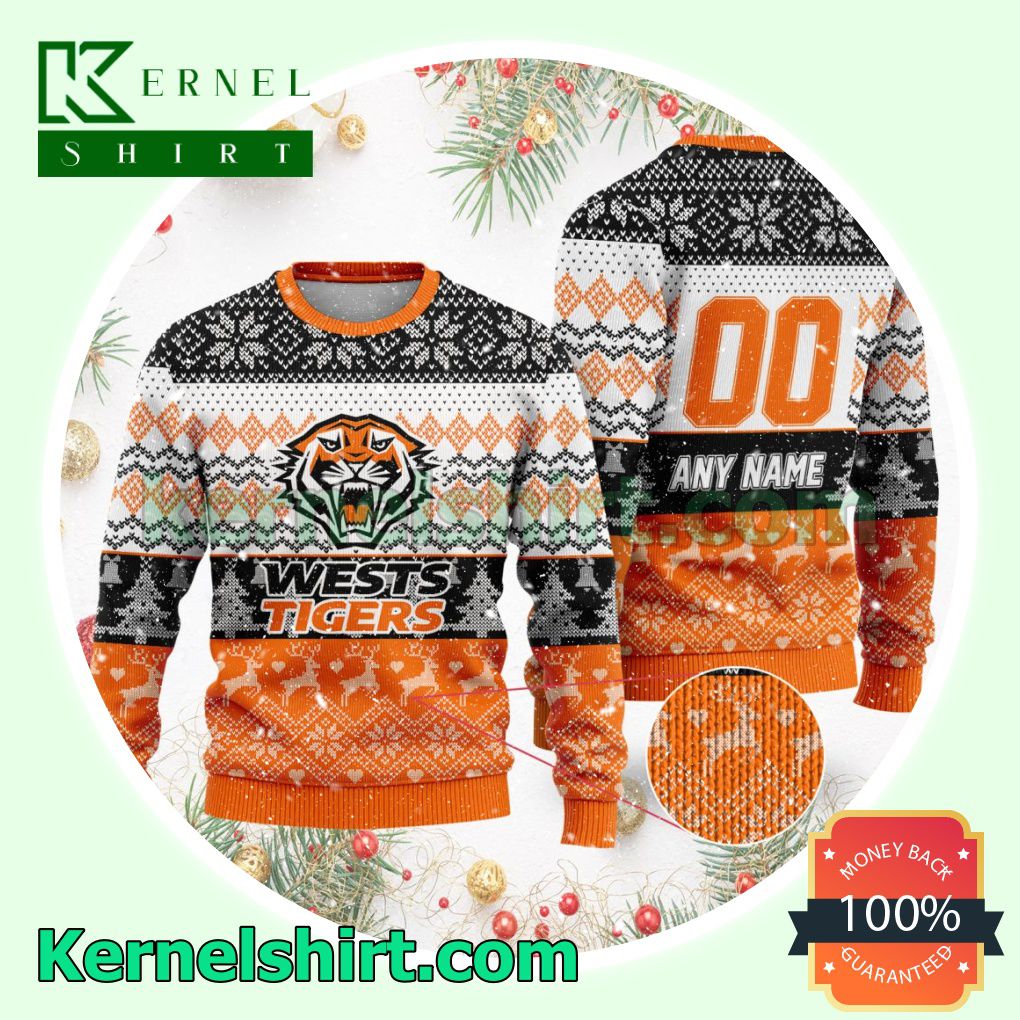 NRL Wests Tigers Ugly Sweater Holiday Knit Pullover a