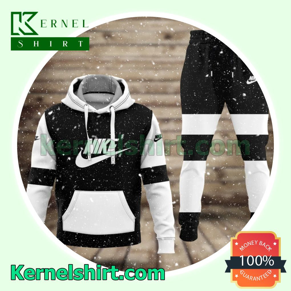 Nike Brand Black And White Pullover Hoodie, Sweatpant