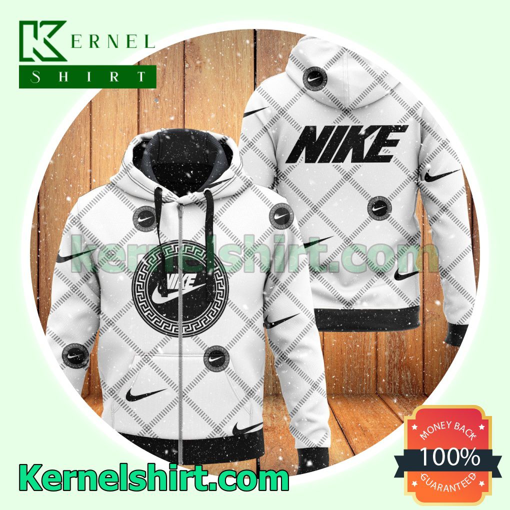 Nike Greek Key Logo Diagonal Square Heavyweight Pullover Hoodie Sweatshirt