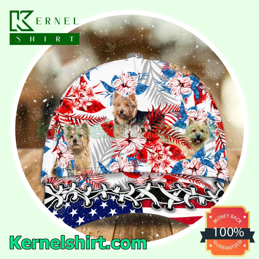 Norwich Terrier American Flag Baseball Caps