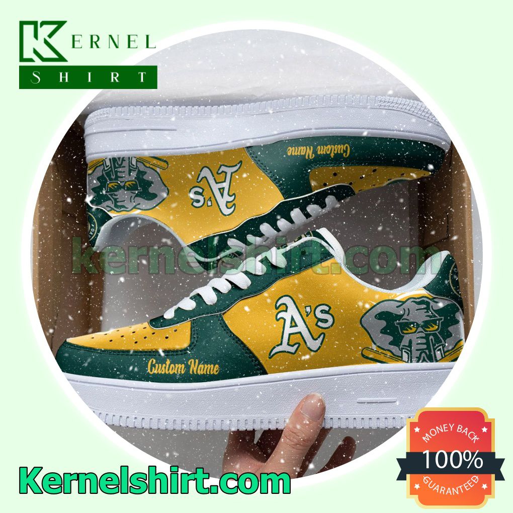 Oakland Athletics Mascot Logo MLB Baseball Custom Nike Air Force 1 Low Top Shoes