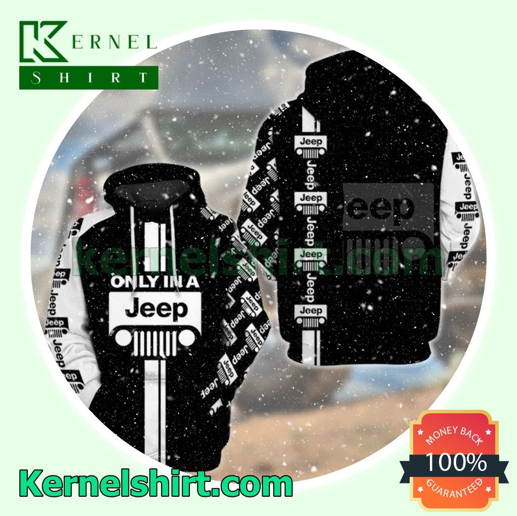 Only In A Jeep Brand Name And Logo Print Black And White Mens Hoodie