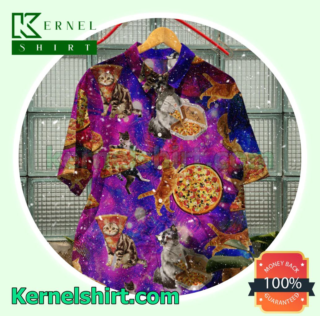 Outer Space Pizza Cat Button-Down Shirts