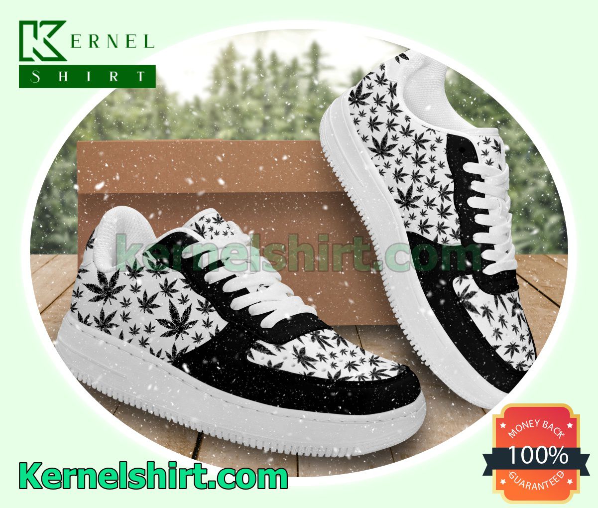 Pattern Black Cannabis Weed Nike Womens Air Force 1 Shoes
