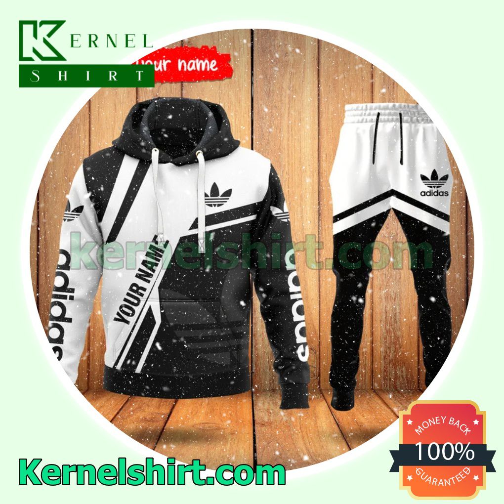 Personalized Adidas Black And White Pullover Hoodie, Sweatpant