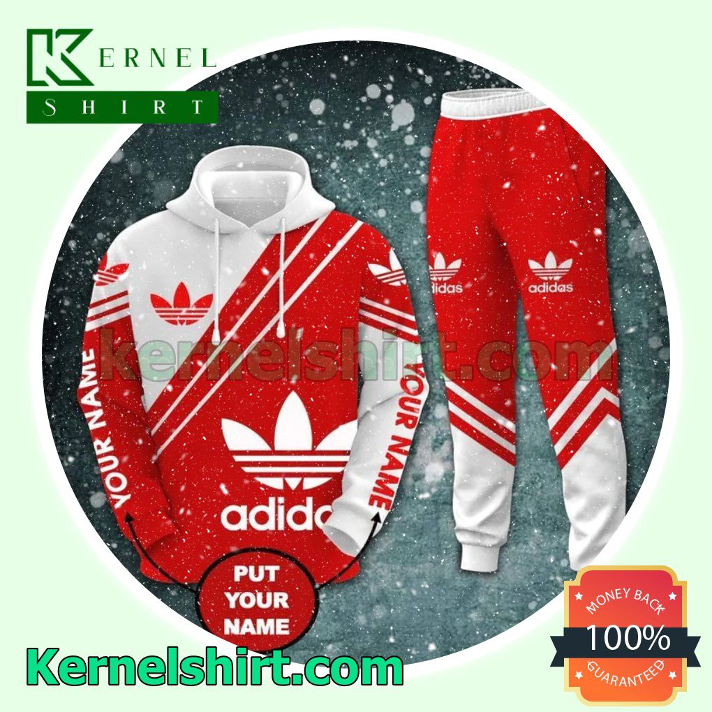Personalized Adidas Brand Red And White Pullover Hoodie, Sweatpant
